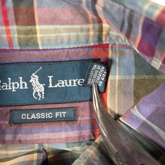VTG Ralph Lauren Classic Fit Plaid Button Down Shirt Men's Sz Large green purple - Picture 7 of 8
